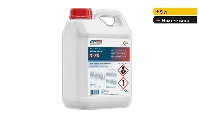 Антифриз 5 літрів EUROLUB D-30 концентрат червоний G12+ -74°С для VW Mercedes MAN DAF Porsche Дніпро - зображення 1